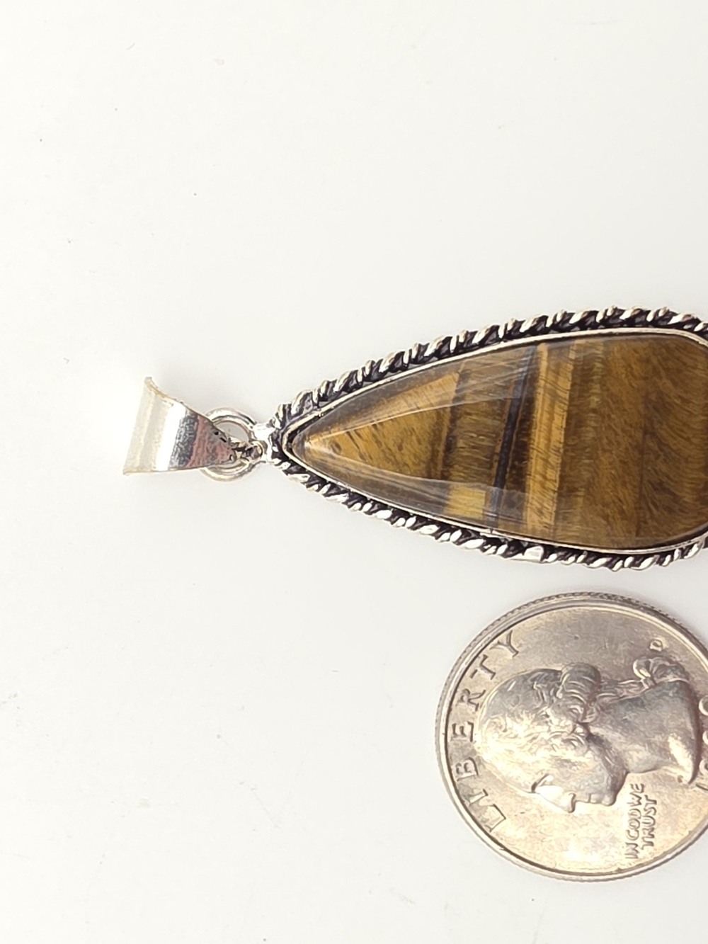 Silver Plated Tiger Eye Teardrop Pendant
